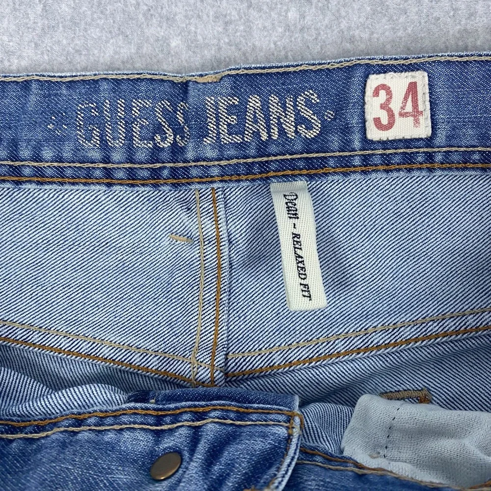 Guess Jeans Dean Relaxed Fit Mens 34 Blue Straight Leg Denim Button Fly Pants